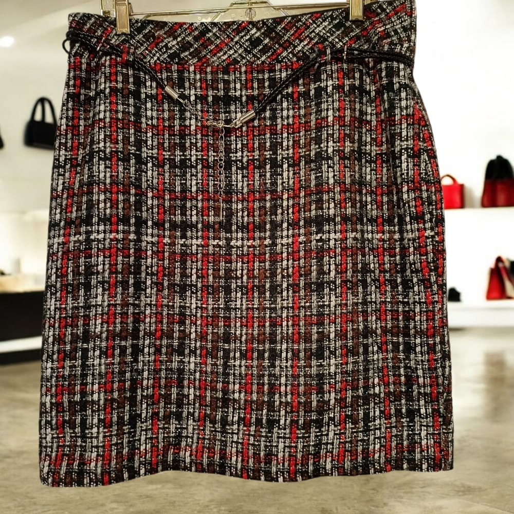 10❤️Melanie Lyne Chic Plaid Pencil Skirt - Black&Red - Wool Blend